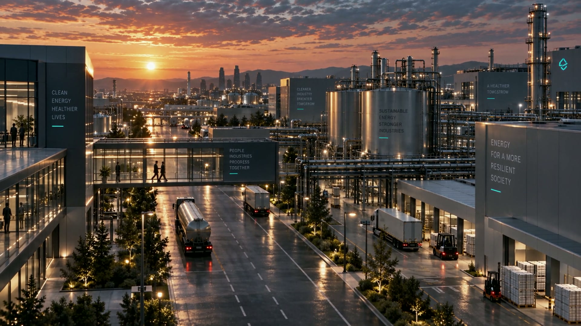 Industrieanlagen im Abendlicht als illustrative Kundenwelt